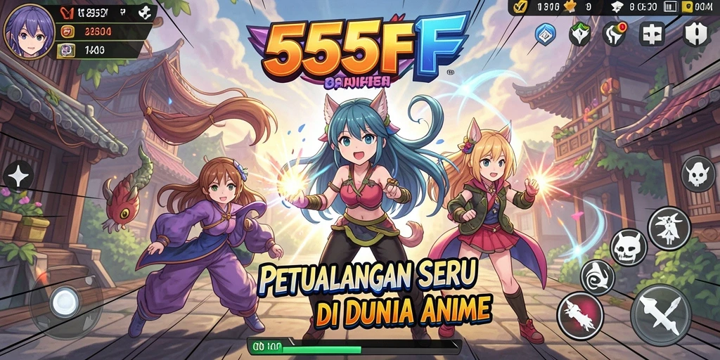 Tampilan permainan menarik dalam 555F dengan karakter Anime yang unik.