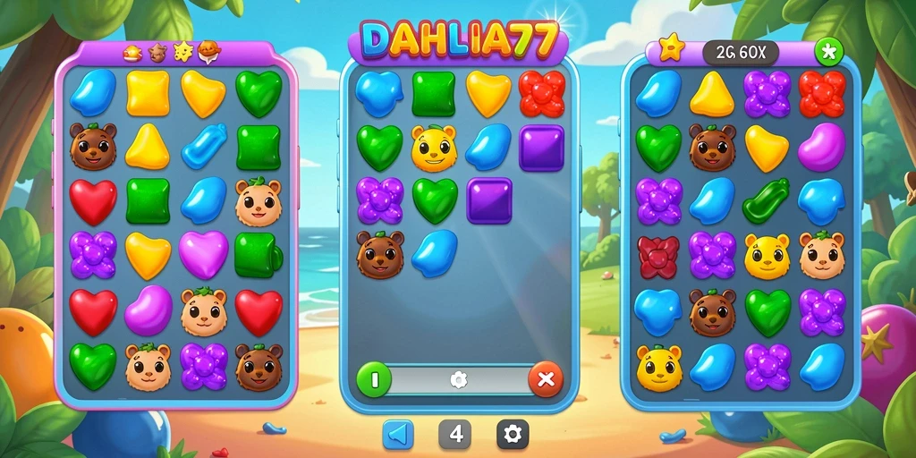 Tampilan menarik gameplay Match-3 di DAHLIA77.