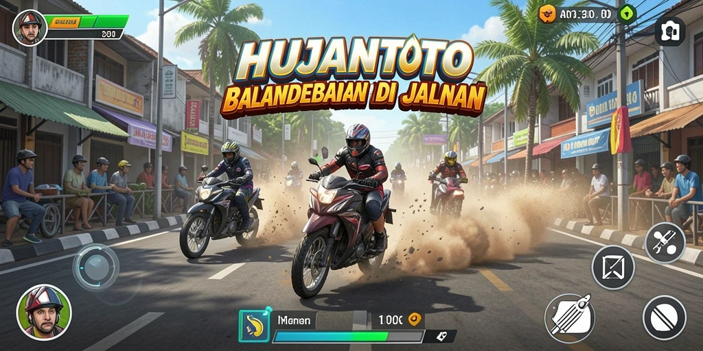 Tampilan gameplay seru di HUJANTOTO dengan berbagai jenis kendaraan.