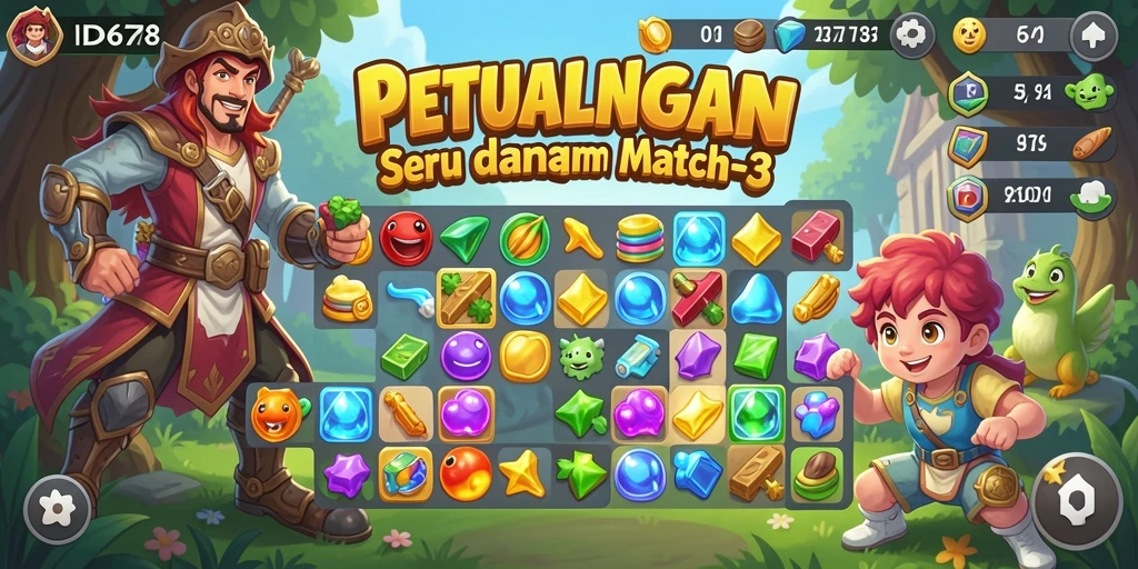 Tangkapan layar ID678 menunjukkan gameplay seru Match-3 yang menantang.