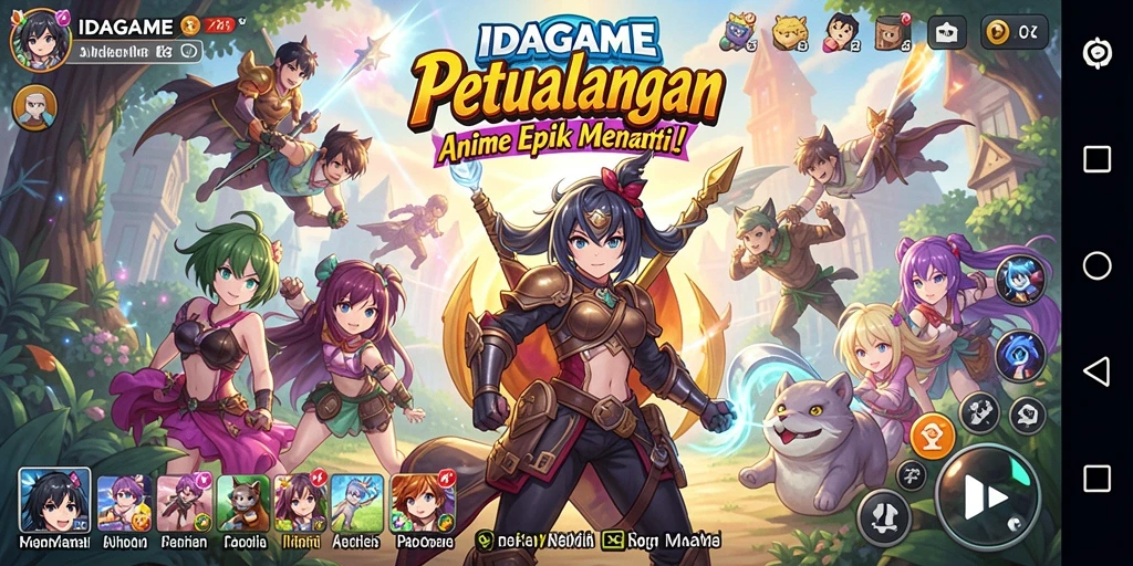Tampilan memukau dari gameplay <strong>IDAGAME</strong> dalam suasana anime yang penuh warna.