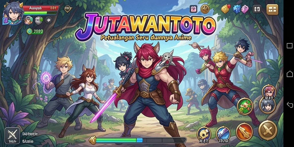 Screenshot gameplay JUTAWANTOTO yang menampilkan karakter Anime dalam pertarungan.