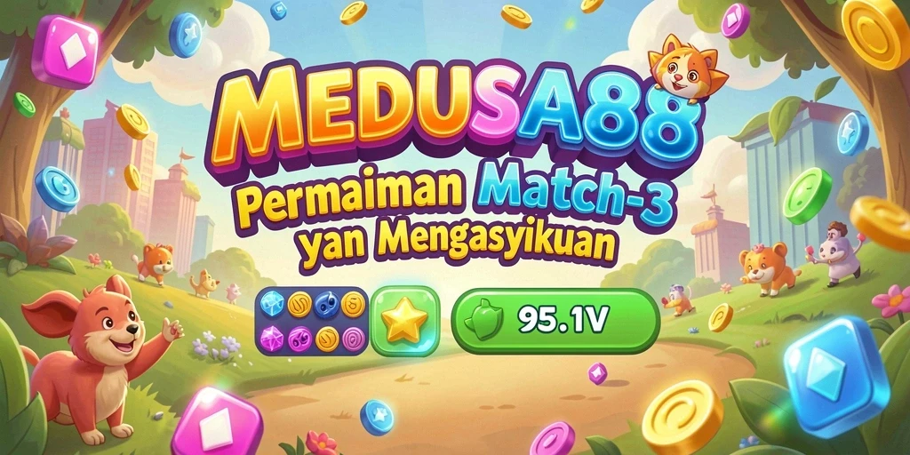 Gameplay MEDUSA88 dengan tantangan Match-3 yang seru.