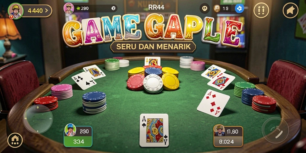 Screenshot gameplay RR44 menampilkan suasana seru permainan Gaple.