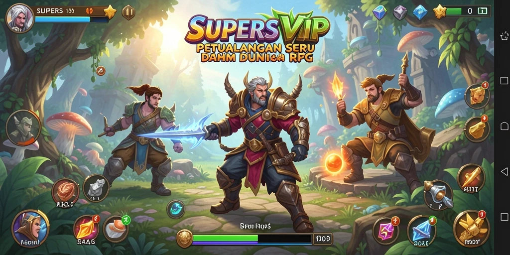 Screenshot gameplay SUPERSVIP menampilkan aksi seru dalam pertarungan RPG.
