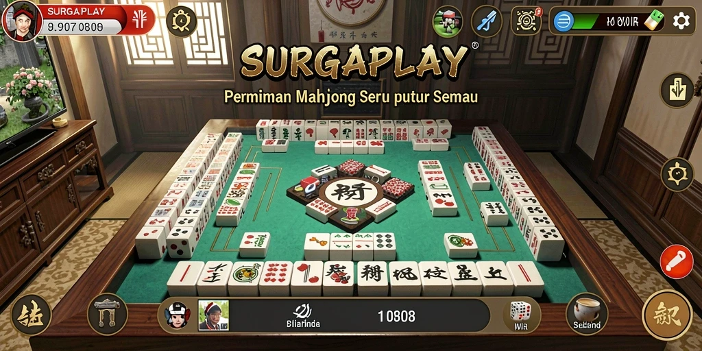Tampilan gameplay menarik dari SURGAPLAY dengan ubin Mahjong yang berwarna-warni.